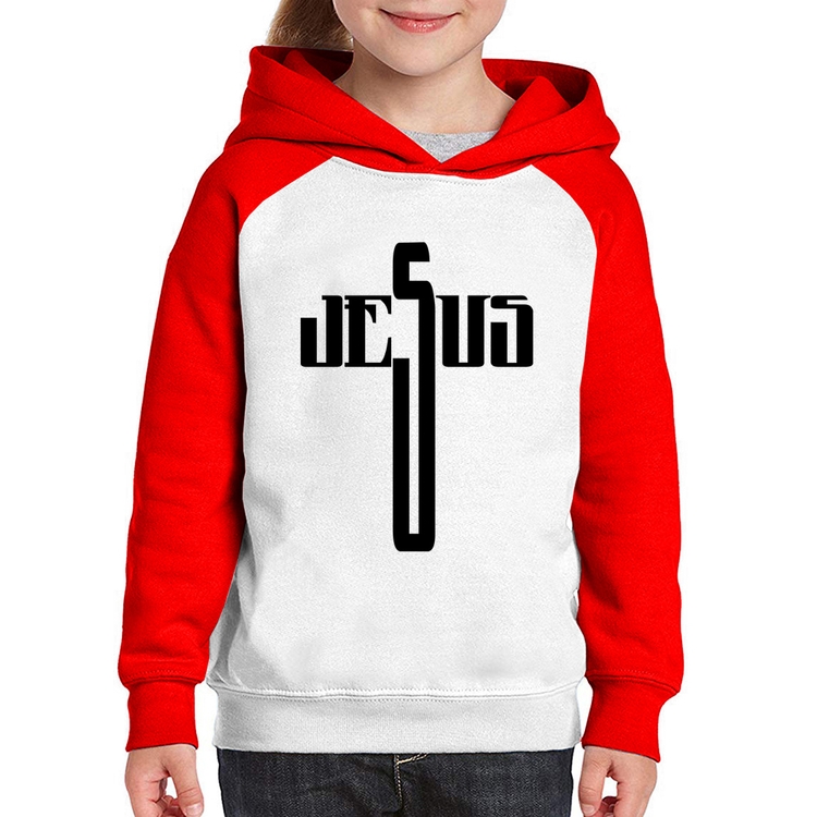 Moletom Infantil Jesus Cruz - Branco/Vermelho