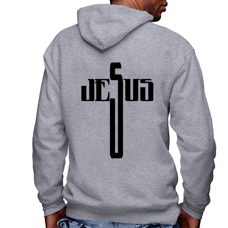 Blusa Moletom Jesus Cruz Masculina com Capuz e Zíper - Mescla