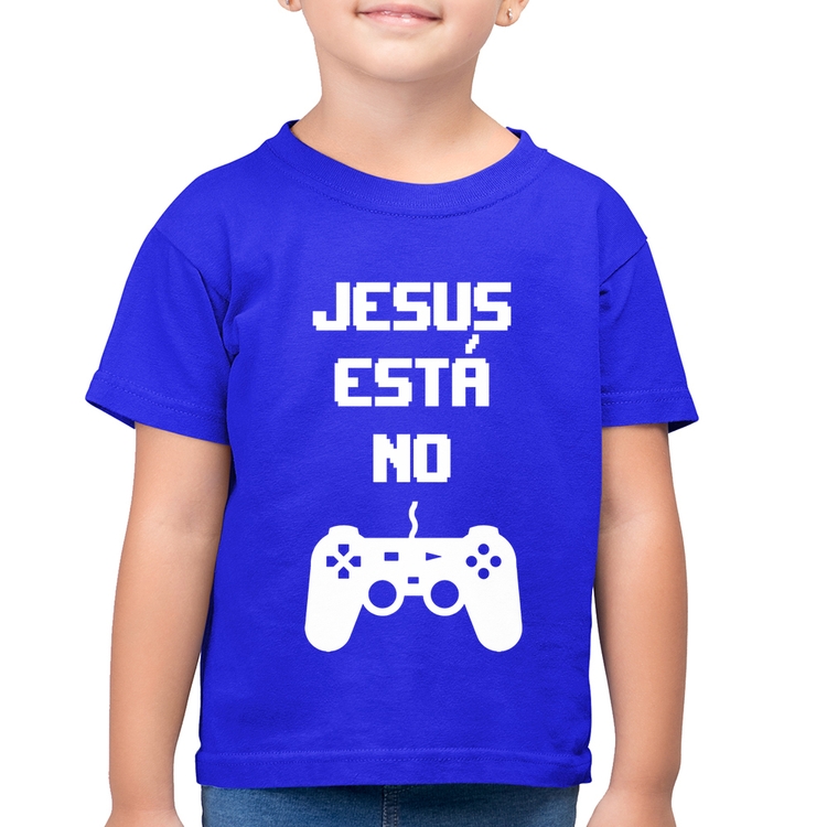 Camiseta Algodão Infantil Jesus está no controle - Azul Royal