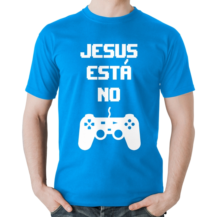 Camiseta Algodão Jesus está no controle - Azul