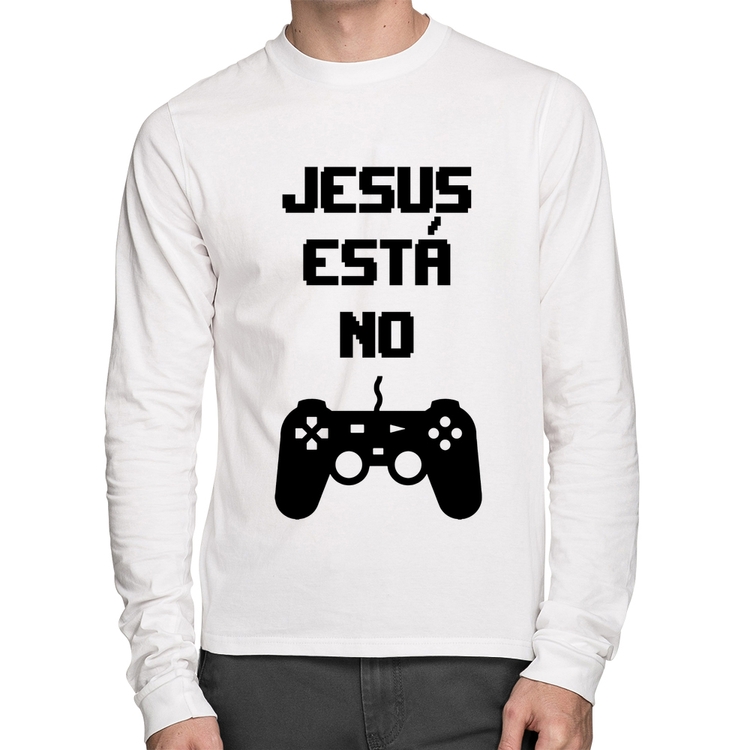 Camiseta Algodão Jesus está no controle Manga Longa - Branca