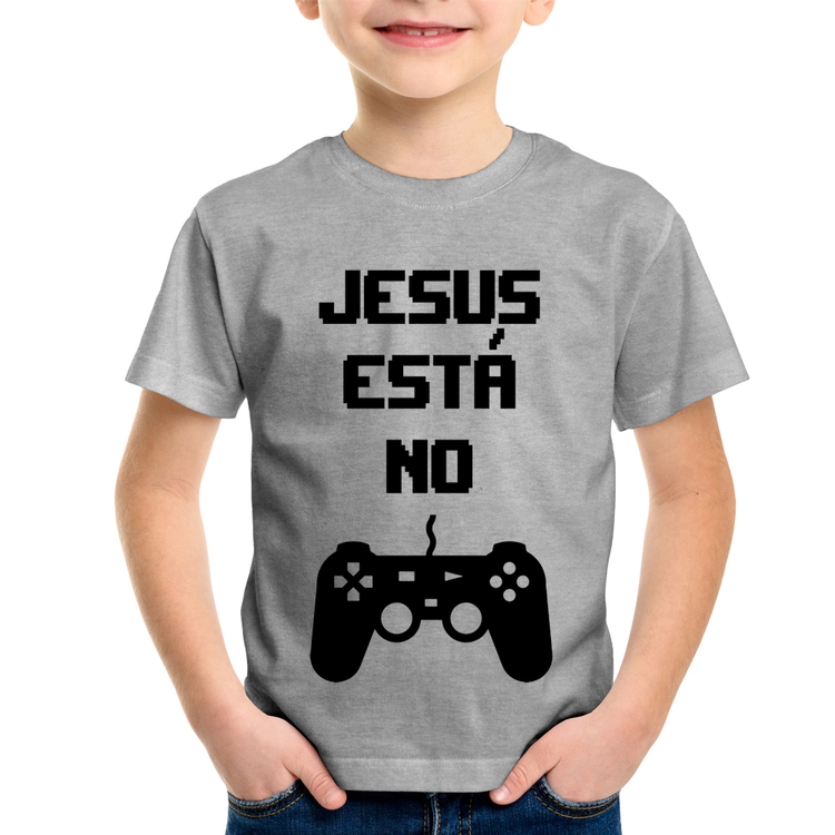 Camiseta Infantil Jesus está no controle - Cinza