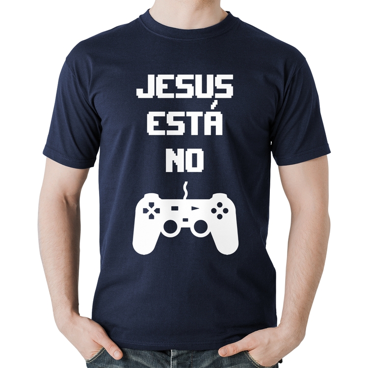 Camiseta Algodão Jesus está no controle - Marinho