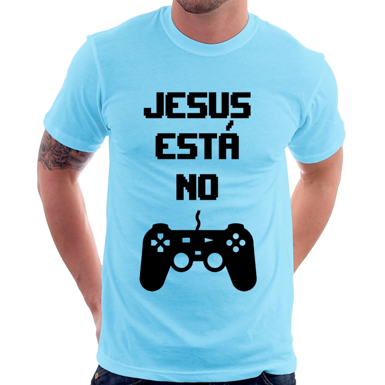 Camiseta Jesus está no controle - Azul Bebê