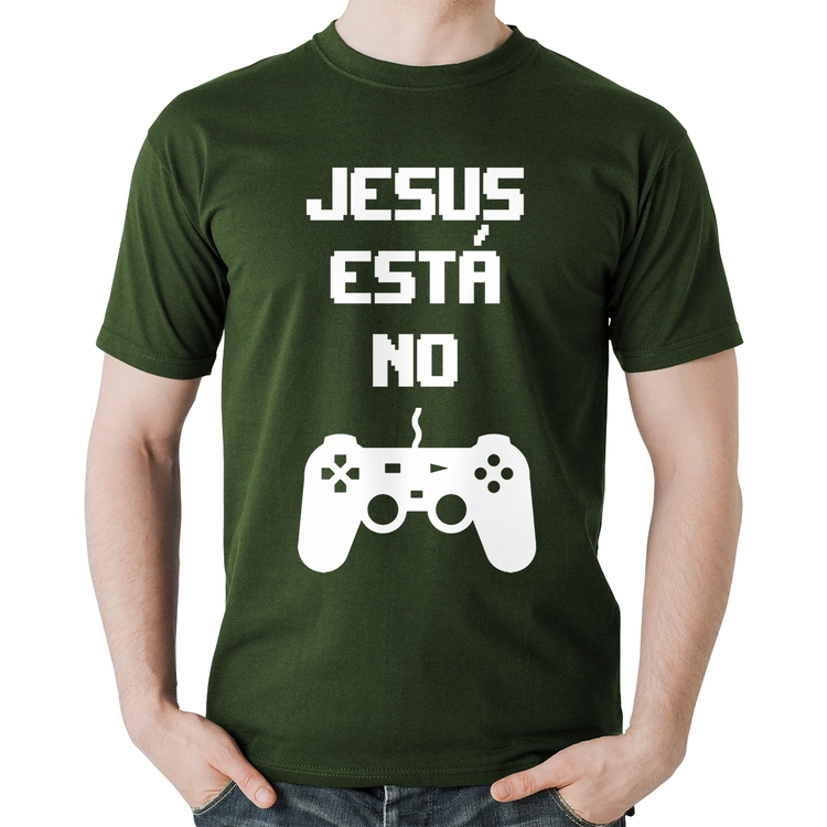 Camiseta Algodão Jesus está no controle - Musgo