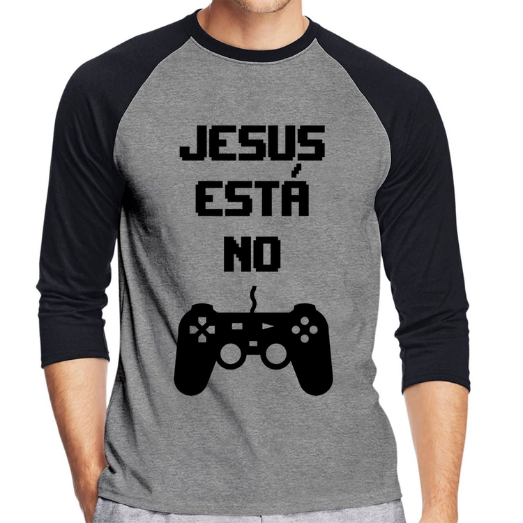 Camiseta Raglan Jesus está no controle Manga 3/4 - Cinza/Preto