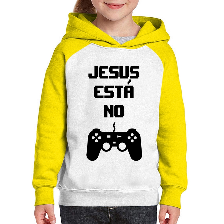 Moletom Infantil Jesus está no controle - Branco/Amarelo