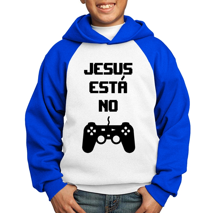 Moletom Infantil Jesus está no controle - Branco/Azul