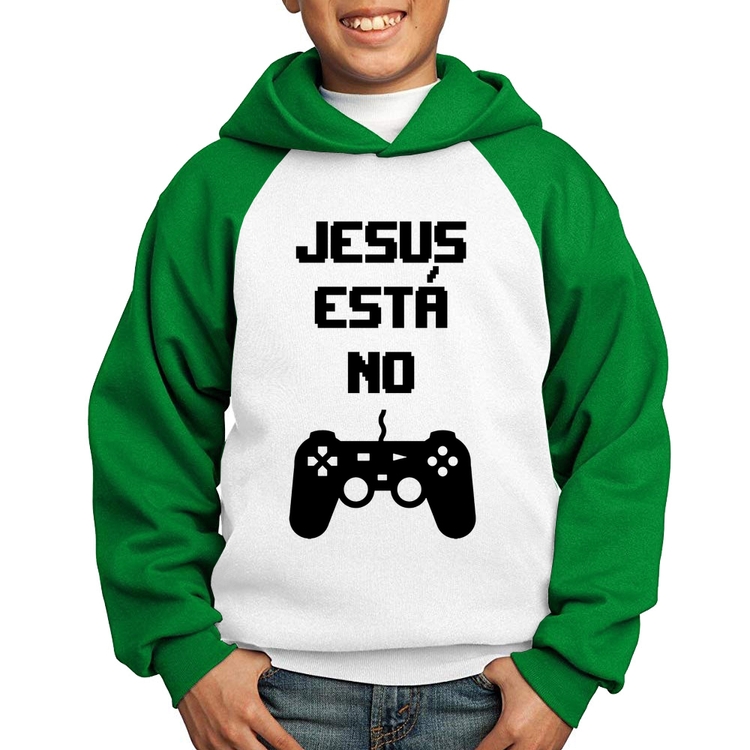 Moletom Infantil Jesus está no controle - Branco/Verde