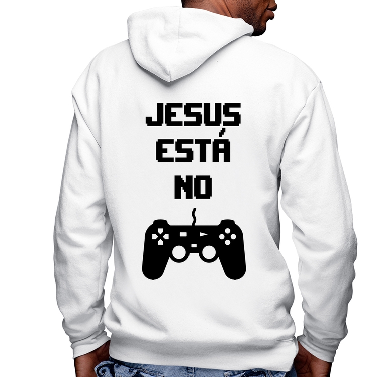 Blusa Moletom Jesus está no controle Masculina com Capuz e Zíper - Branca
