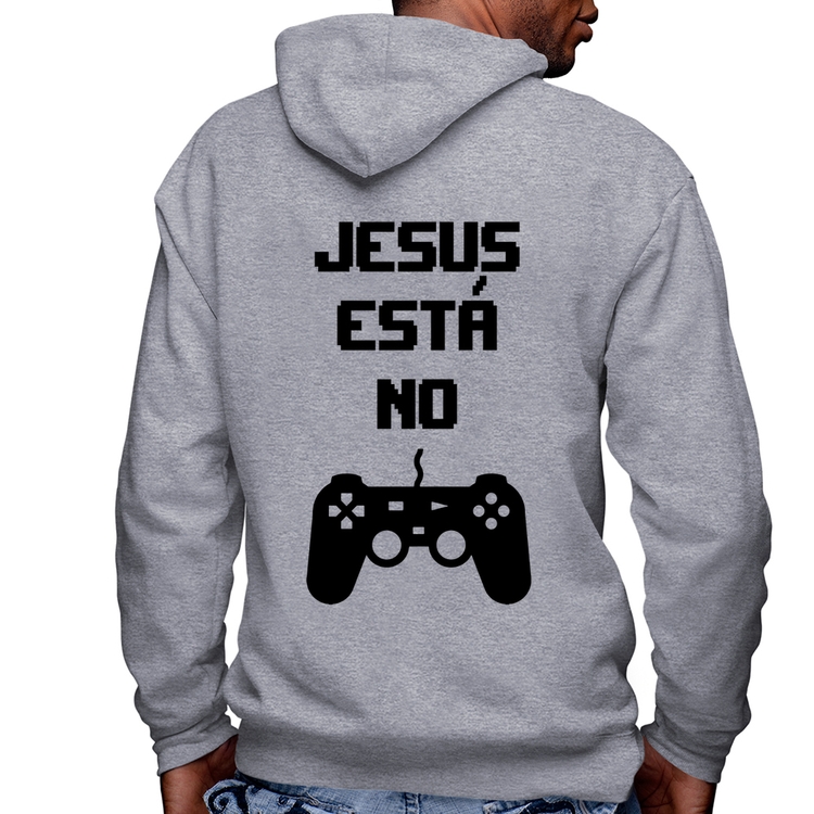 Blusa Moletom Jesus está no controle Masculina com Capuz e Zíper - Mescla