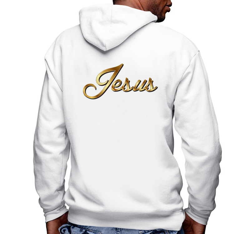 Blusa Moletom Jesus  Masculina com Capuz e Zíper - Branca