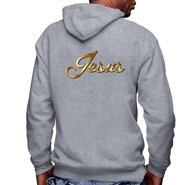 Blusa Moletom Jesus  Masculina com Capuz e Zíper - Mescla