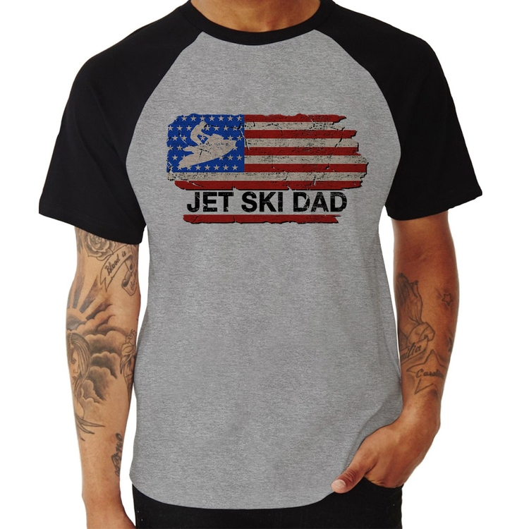 Camiseta Raglan Jet Ski Dad - Cinza/Preto