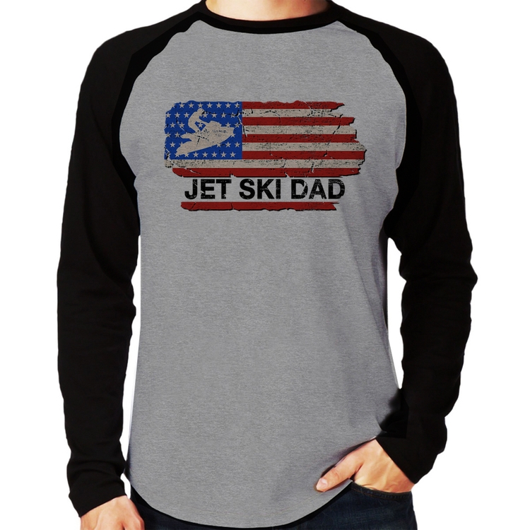 Camiseta Raglan Jet Ski Dad Manga Longa - Cinza/Preto