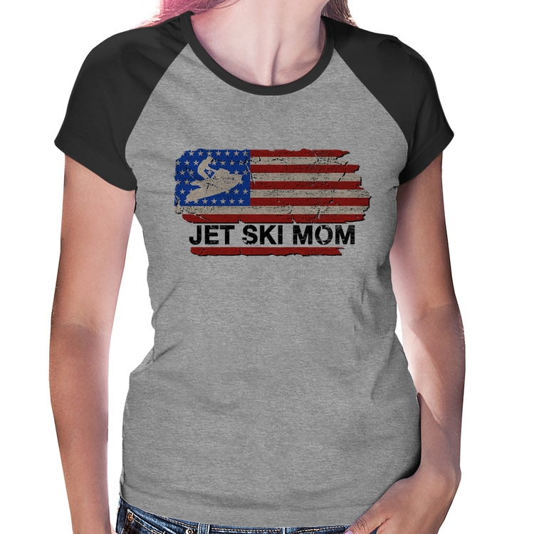 Baby Look Raglan Jet Ski Mom - Cinza/Preto