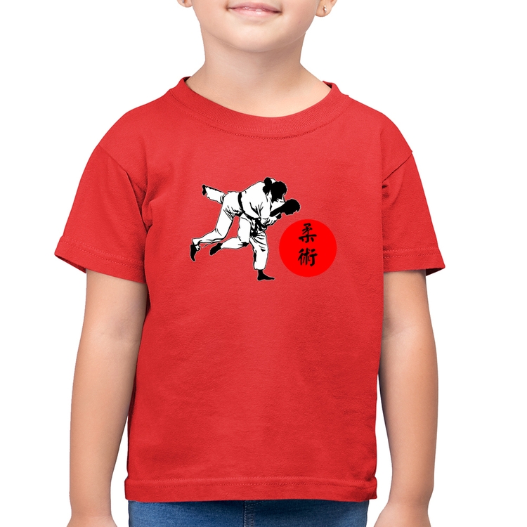 Camiseta Algodão Infantil Jiu Jitsu Judô Artes Marciais - Vermelha