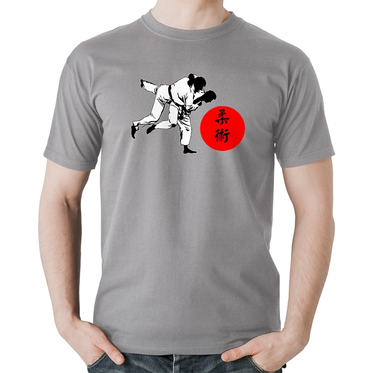 Camiseta Algodão Jiu Jitsu Judô Artes Marciais - Cinza