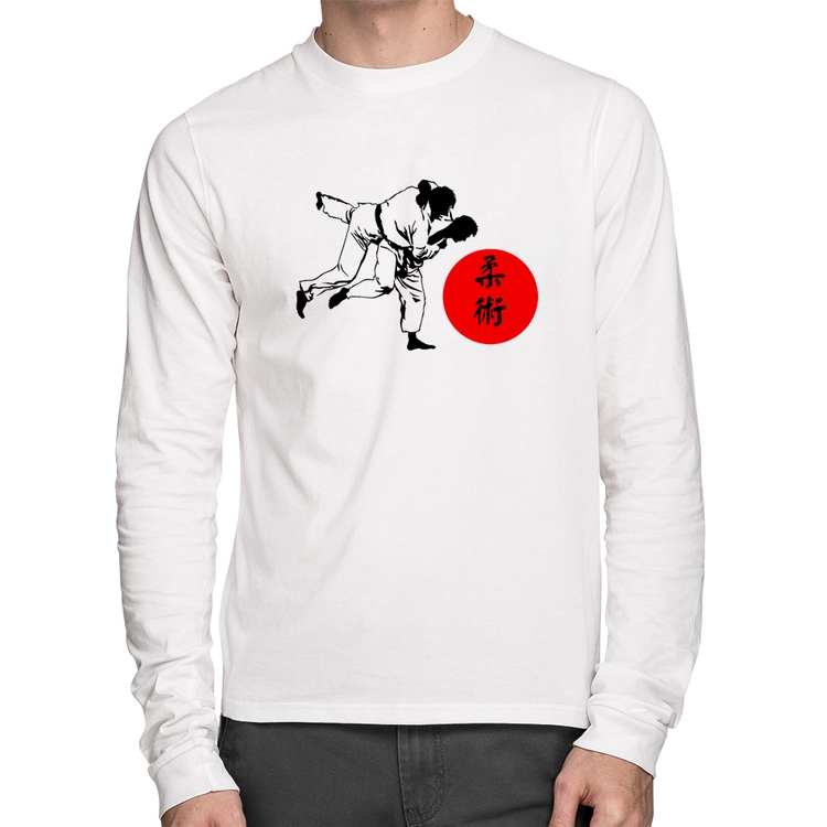 Camiseta Algodão Jiu Jitsu Judô Artes Marciais Manga Longa - Branca