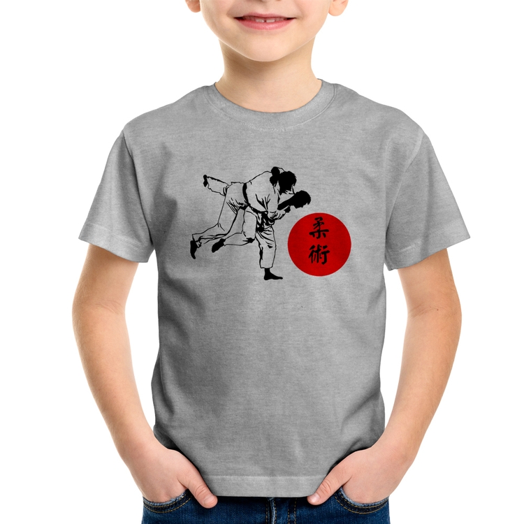 Camiseta Infantil Jiu Jitsu Judô Artes Marciais - Cinza