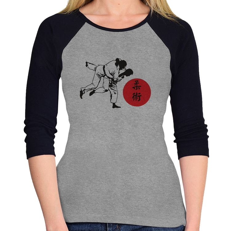Baby Look Raglan Jiu Jitsu Judô Artes Marciais Manga 3/4 - Cinza/Preto