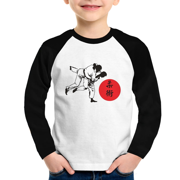 Camiseta Raglan Infantil Jiu Jitsu Judô Artes Marciais Manga Longa