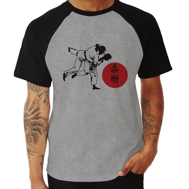 Camiseta Raglan Jiu Jitsu Judô Artes Marciais - Cinza/Preto