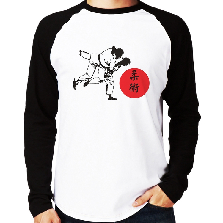 Camiseta Raglan Jiu Jitsu Judô Artes Marciais Manga Longa
