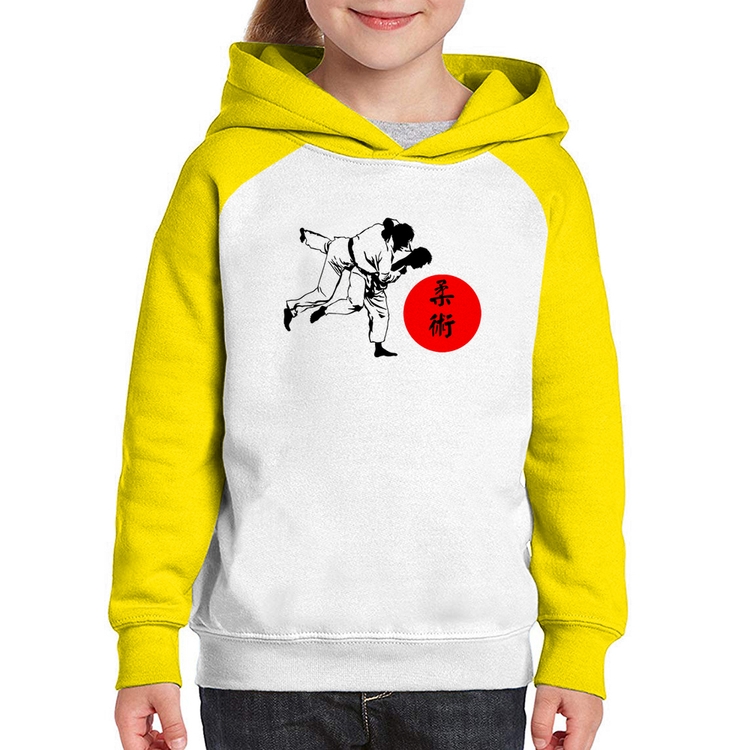 Moletom Infantil Jiu Jitsu Judô Artes Marciais - Branco/Amarelo