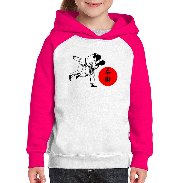 Moletom Infantil Jiu Jitsu Judô Artes Marciais - Branco/Rosa