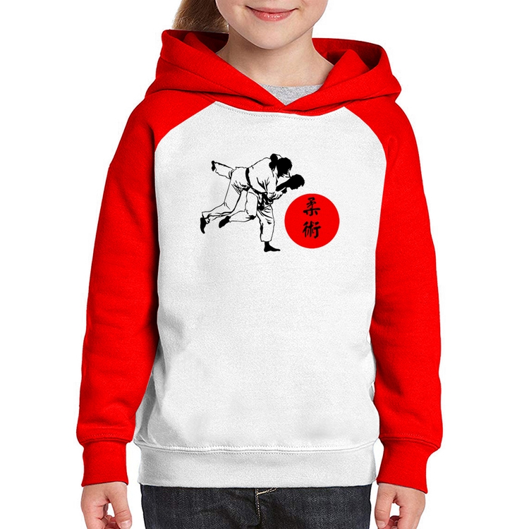 Moletom Infantil Jiu Jitsu Judô Artes Marciais - Branco/Vermelho