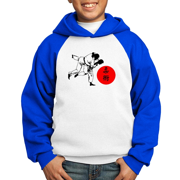Moletom Infantil Jiu Jitsu Judô Artes Marciais - Branco/Azul