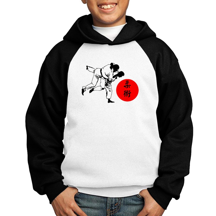 Moletom Infantil Jiu Jitsu Judô Artes Marciais - Branco/Preto
