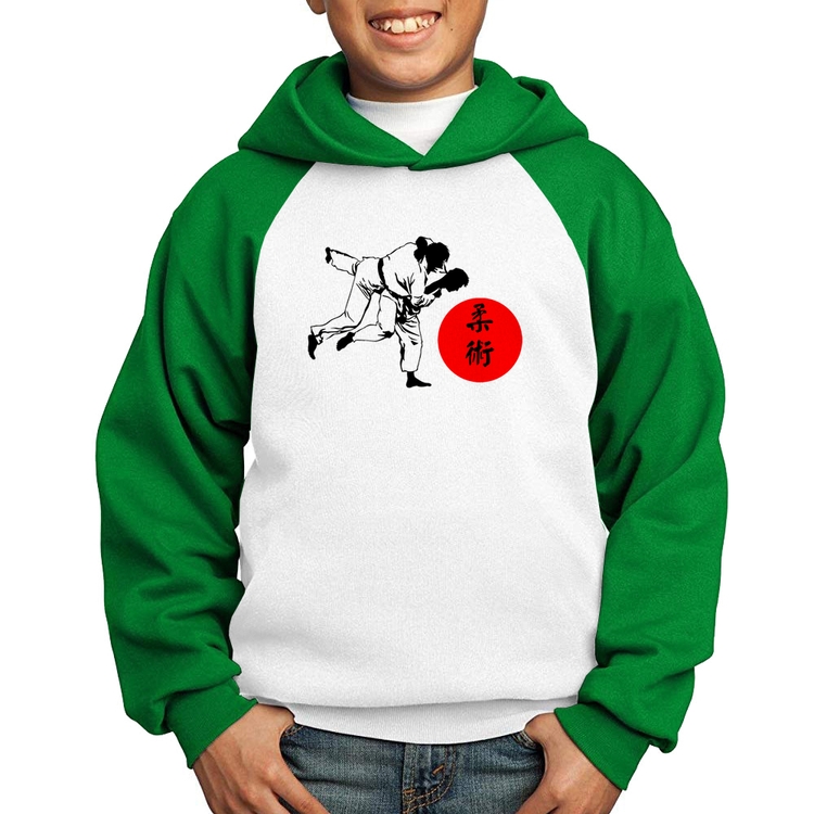 Moletom Infantil Jiu Jitsu Judô Artes Marciais - Branco/Verde