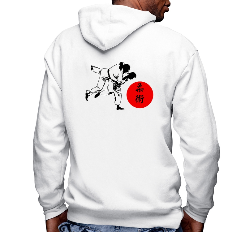 Blusa Moletom Jiu Jitsu Judô Artes Marciais Masculina com Capuz e Zíper - Branca