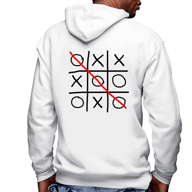 Blusa Moletom Jogo da Velha Masculina com Capuz e Zíper - Branca