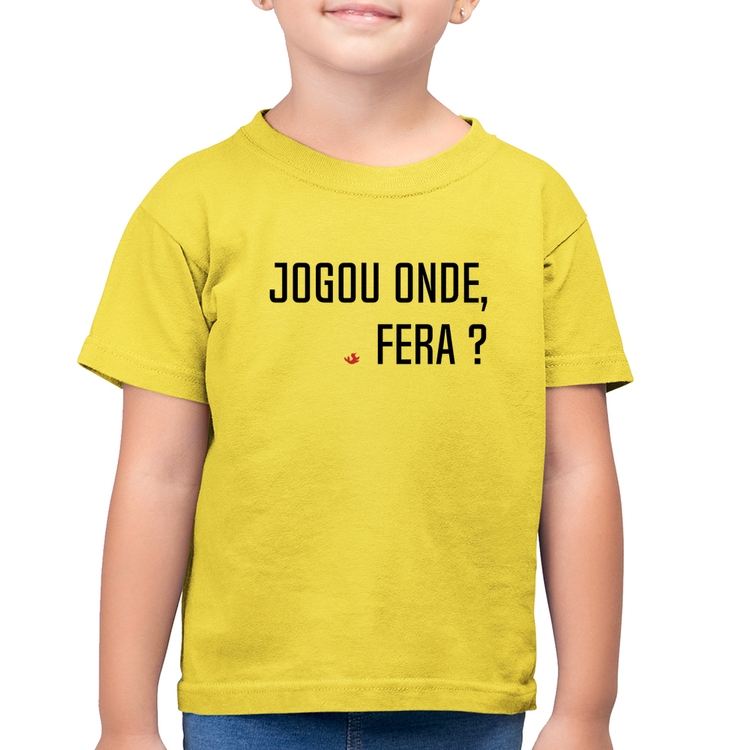 Camiseta Algodão Infantil Jogou onde fera? - Amarelo Canário