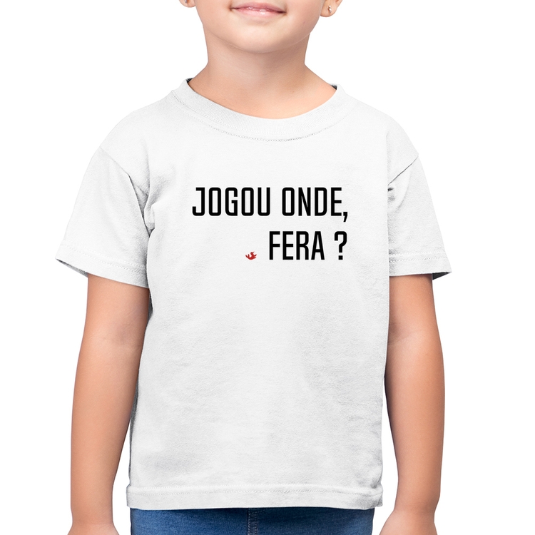 Camiseta Algodão Infantil Jogou onde fera? - Branca