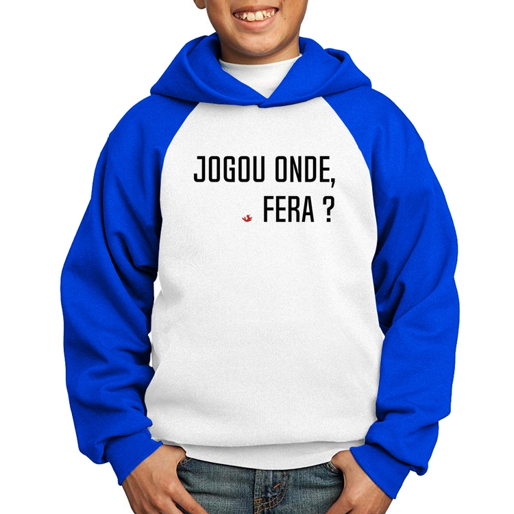 Moletom Infantil Jogou onde fera? - Branco/Azul