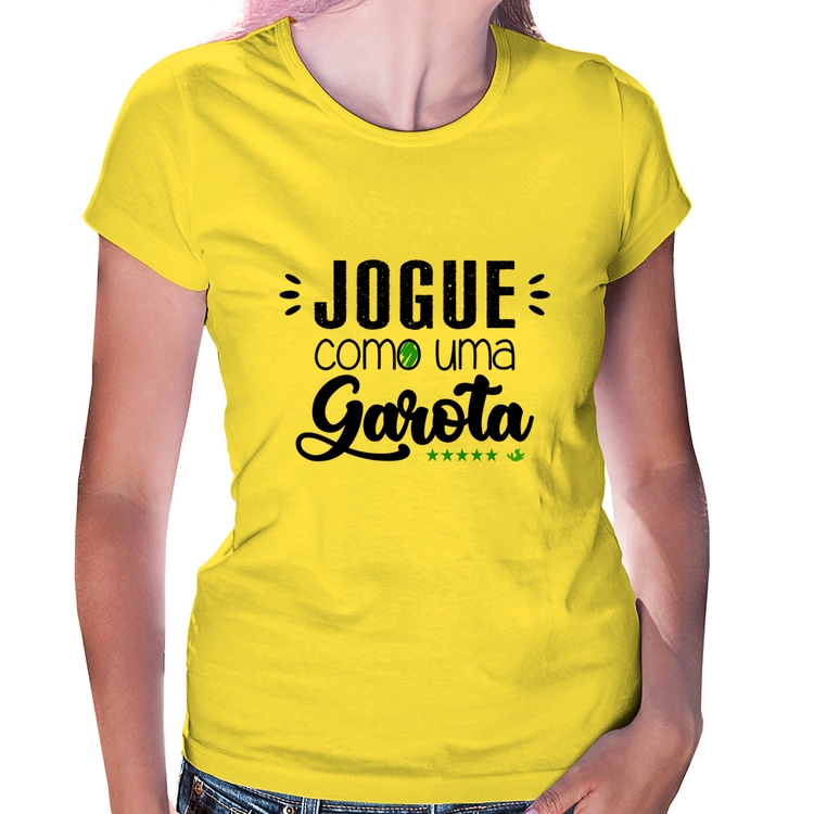 Baby Look Jogue como uma garota - Amarela