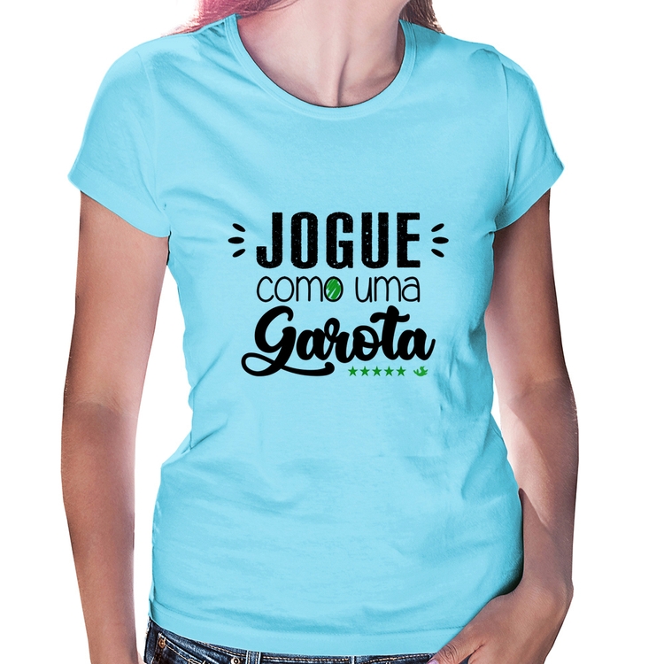 Baby Look Jogue como uma garota - Azul Bebê