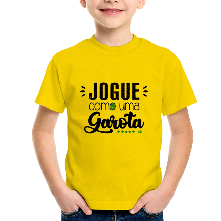 Camiseta Infantil Jogue como uma garota - Amarela