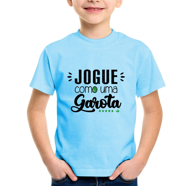 Camiseta Infantil Jogue como uma garota - Azul Bebê