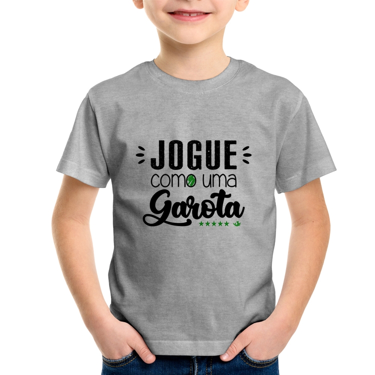 Camiseta Infantil Jogue como uma garota - Cinza