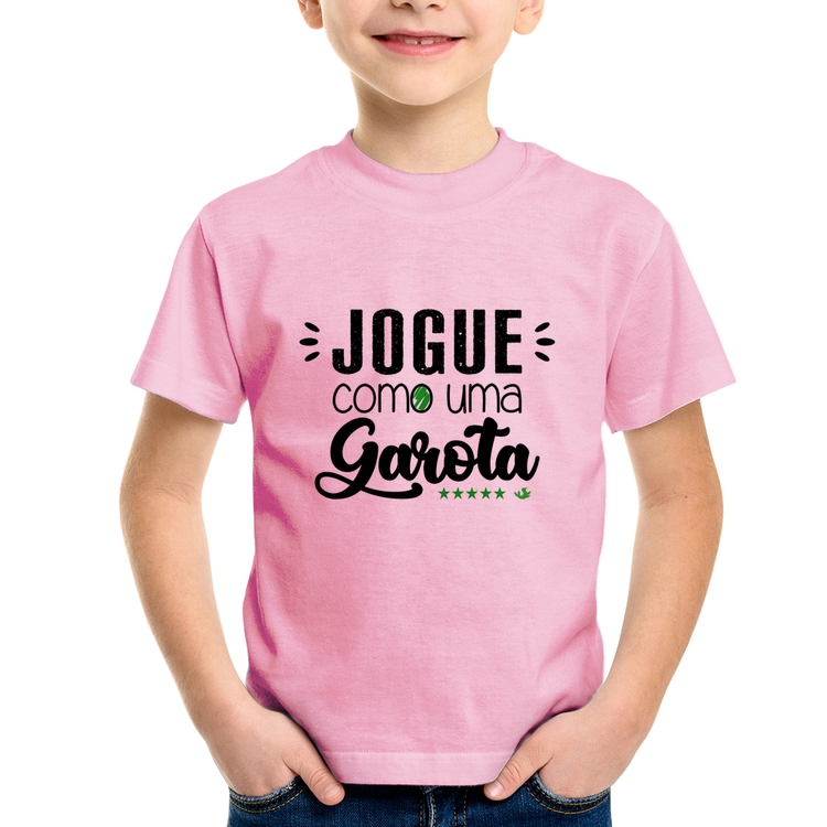 Camiseta Infantil Jogue como uma garota - Rosa Bebê