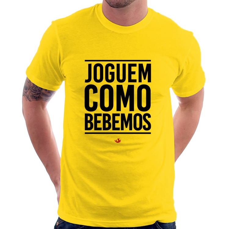 Camiseta Joguem como bebemos - Amarela