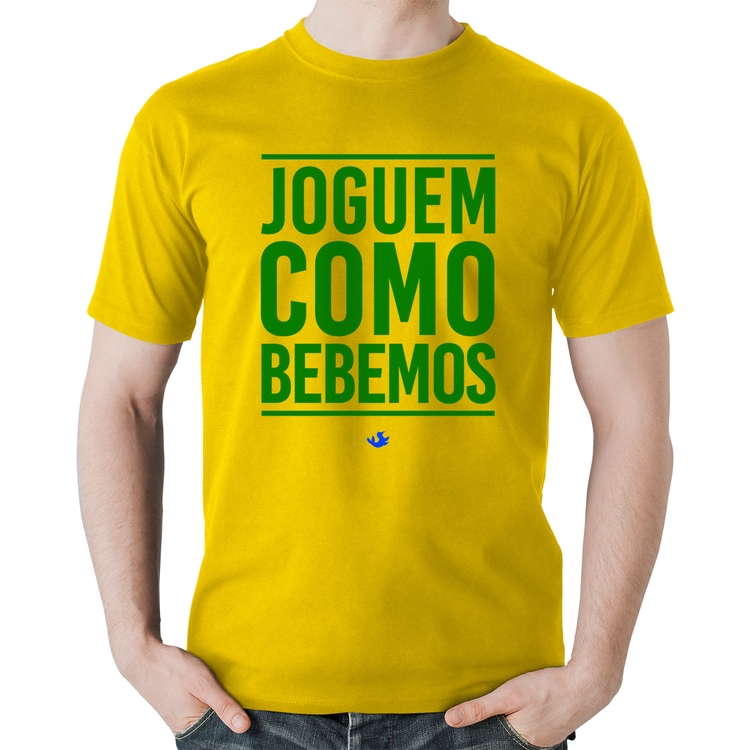 Camiseta Algodão Joguem como bebemos (Copa do Mundo - Seleção Brasileira) - Amarela