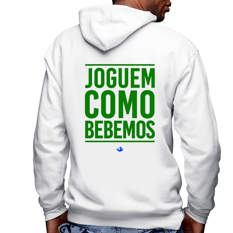 Blusa Moletom Joguem como bebemos (Copa do Mundo - Seleção Brasileira) Masculina com Capuz e Zíper - Branca