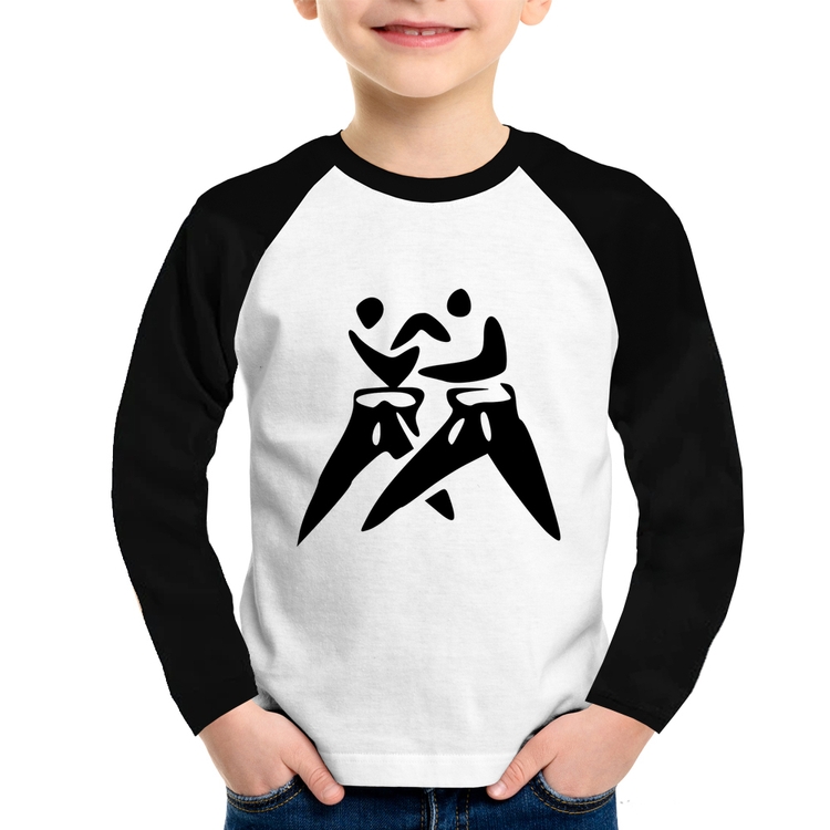 Camiseta Raglan Infantil Judô Jiu Jitsu Manga Longa