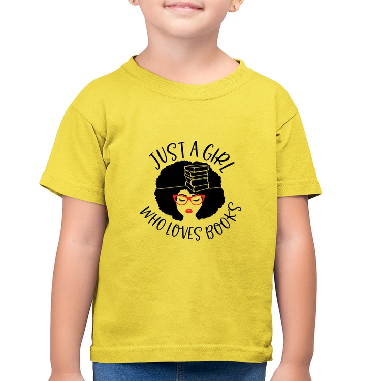 Camiseta Algodão Infantil Just a girl who loves books - Amarelo Canário